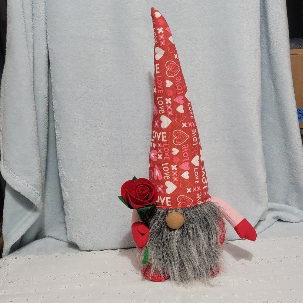 NWT 20" Plush Love & Rose Gnome. Weighted bottom.